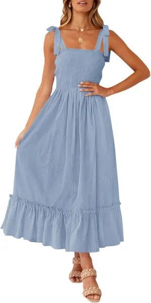 Women's Square Collar Dress 2025 Spring Summer Boho Spaghetti Strap Ruffle Hemline A Line Beach Mini Dresses