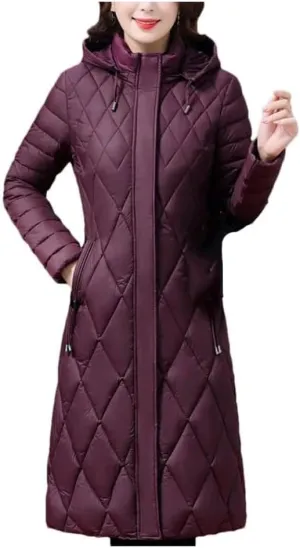 Women's Winter Coats Hooded Cotton Padded Jackets Long Parkas Warm Slim Solid Color Overcoat