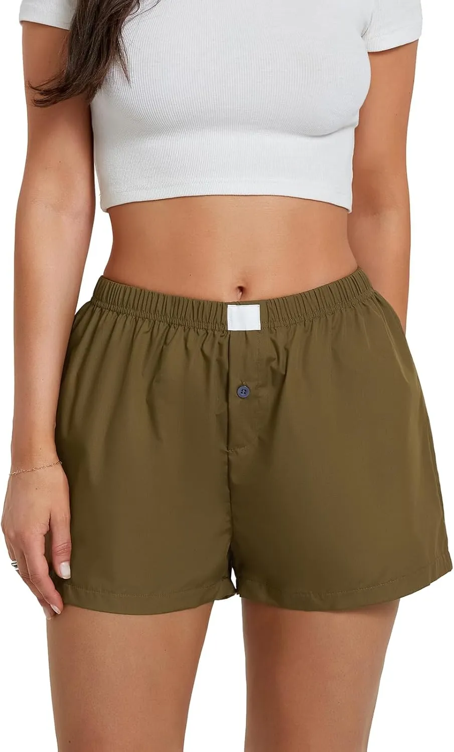 Women's Y2K Lounge Shorts Cute Soft Elastic Low Waist Plaid Print Button Front Pajama Bottoms Boxer Shorts Sleepwear