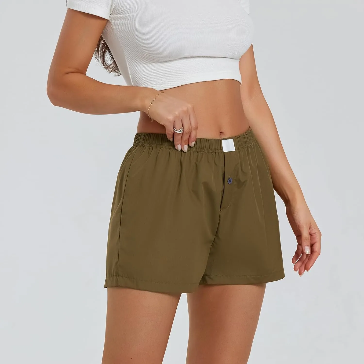 Women's Y2K Lounge Shorts Cute Soft Elastic Low Waist Plaid Print Button Front Pajama Bottoms Boxer Shorts Sleepwear
