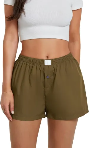 Women's Y2K Lounge Shorts Cute Soft Elastic Low Waist Plaid Print Button Front Pajama Bottoms Boxer Shorts Sleepwear