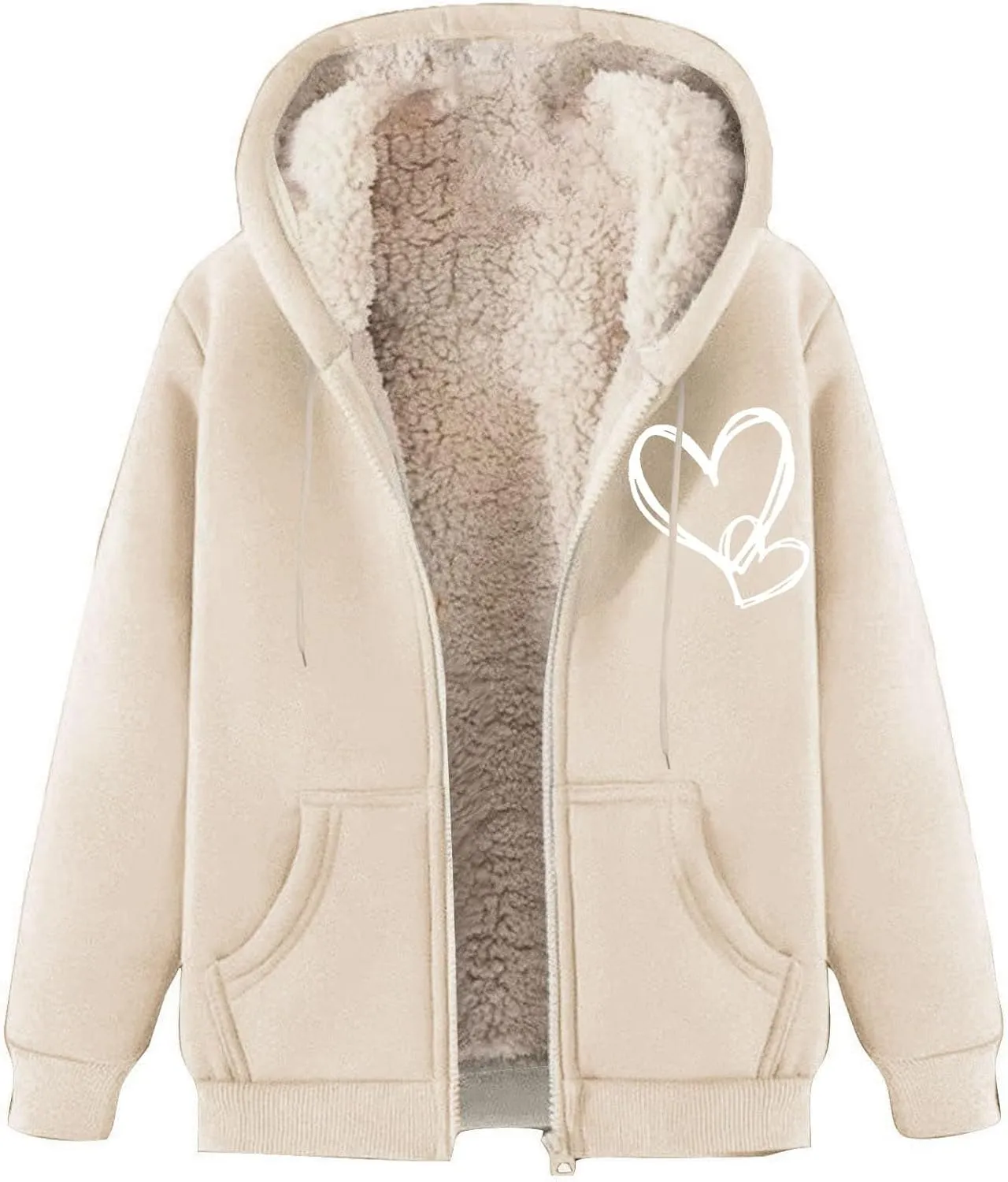 Womens Zip Up Hoodies Winter lightweight Fleece Lined Coats Comfy Warm Plus Size Sherpa Sweatshirt with Pockets