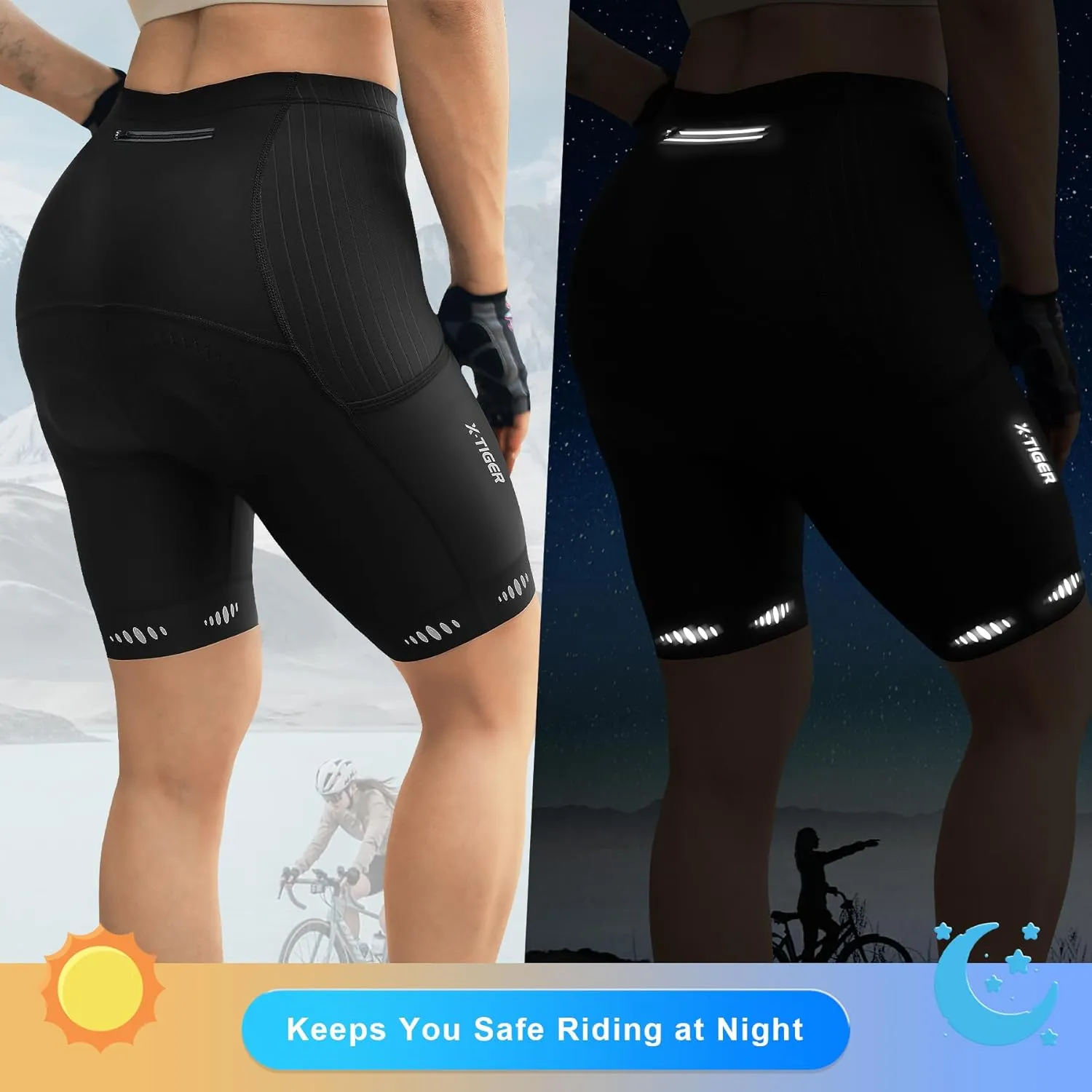 X-TIGER Padded Bike Shorts for Women 5D Gel Padding with Zipper Pockets Cycling Shorts Womens Bicycle Road Biking Biker Short