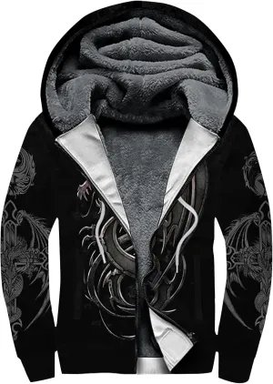 XIAXOGOOL Graphic Zip Up Hoodies For Men Xmas Hoodie Heavyweight Fleece Sweatshirt Thick Sherpa Lined Warm Winter Jacket