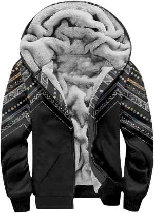XIAXOGOOL Graphic Zip Up Hoodies For Men Xmas Hoodie Heavyweight Fleece Sweatshirt Thick Sherpa Lined Warm Winter Jacket