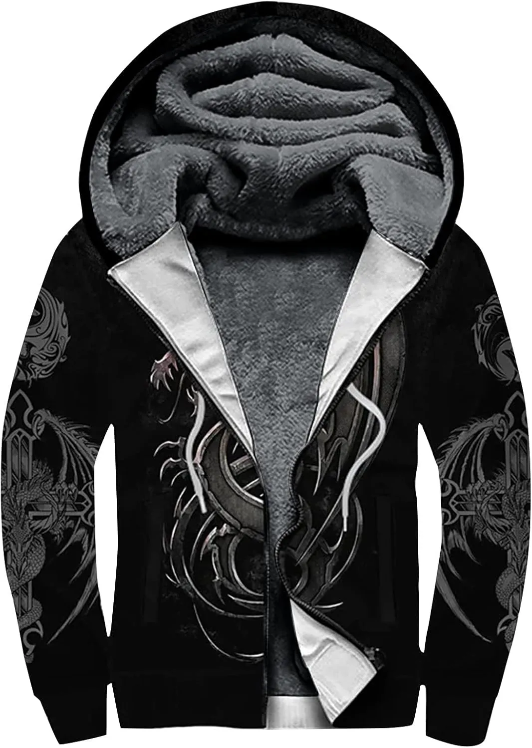 XIAXOGOOL Graphic Zip Up Hoodies For Men Xmas Hoodie Heavyweight Fleece Sweatshirt Thick Sherpa Lined Warm Winter Jacket