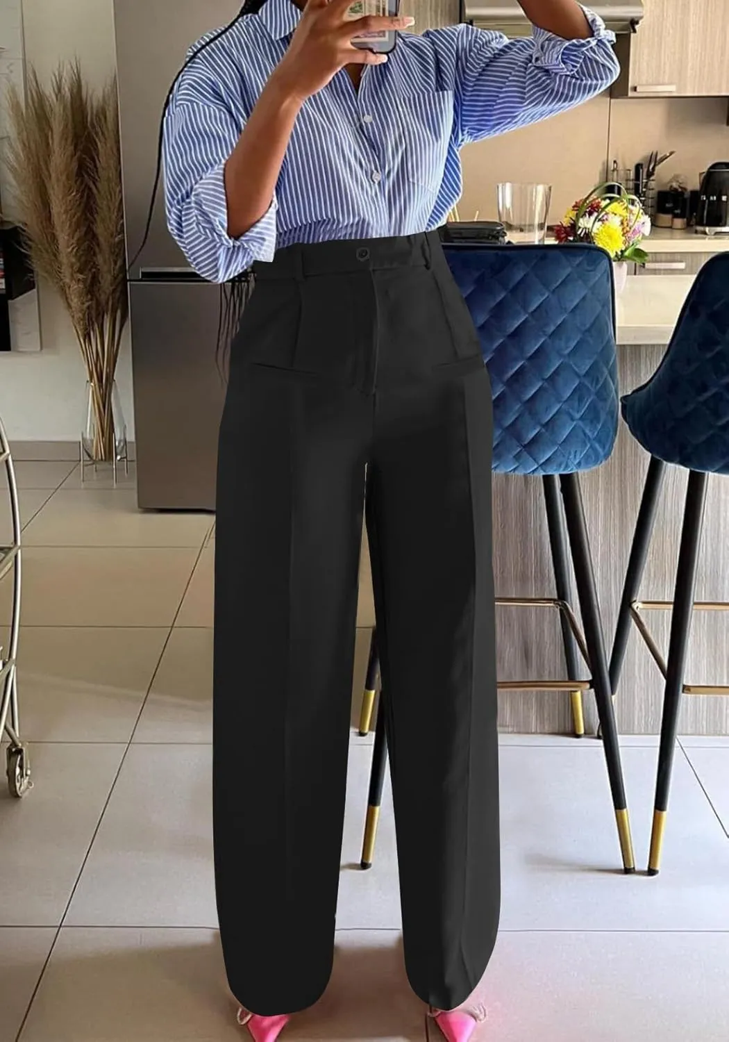 YOOTIKO Womens Wide Leg Dress Pants High Waisted Straight Leg Slacks Business Casual Work Trousers