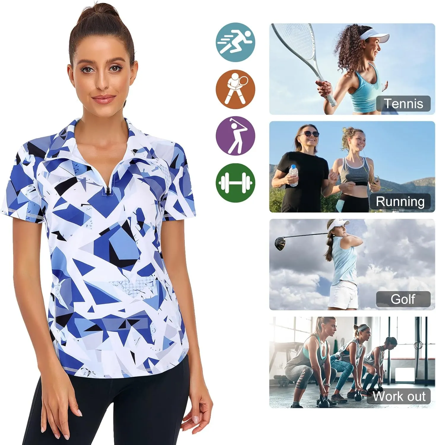 Zamowoty Women's Short Sleeve Golf Shirts 1/4 Zip Up Loose Yoga Running Workout Tops