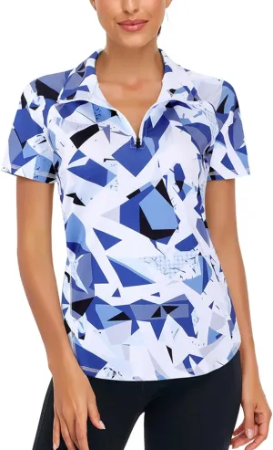 Zamowoty Women's Short Sleeve Golf Shirts 1/4 Zip Up Loose Yoga Running Workout Tops