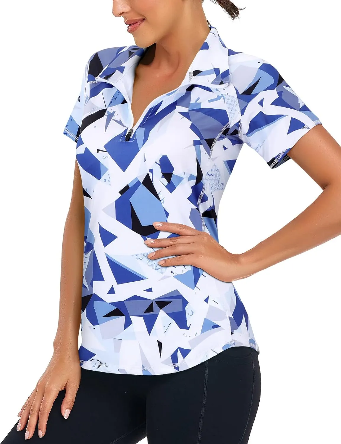 Zamowoty Women's Short Sleeve Golf Shirts 1/4 Zip Up Loose Yoga Running Workout Tops