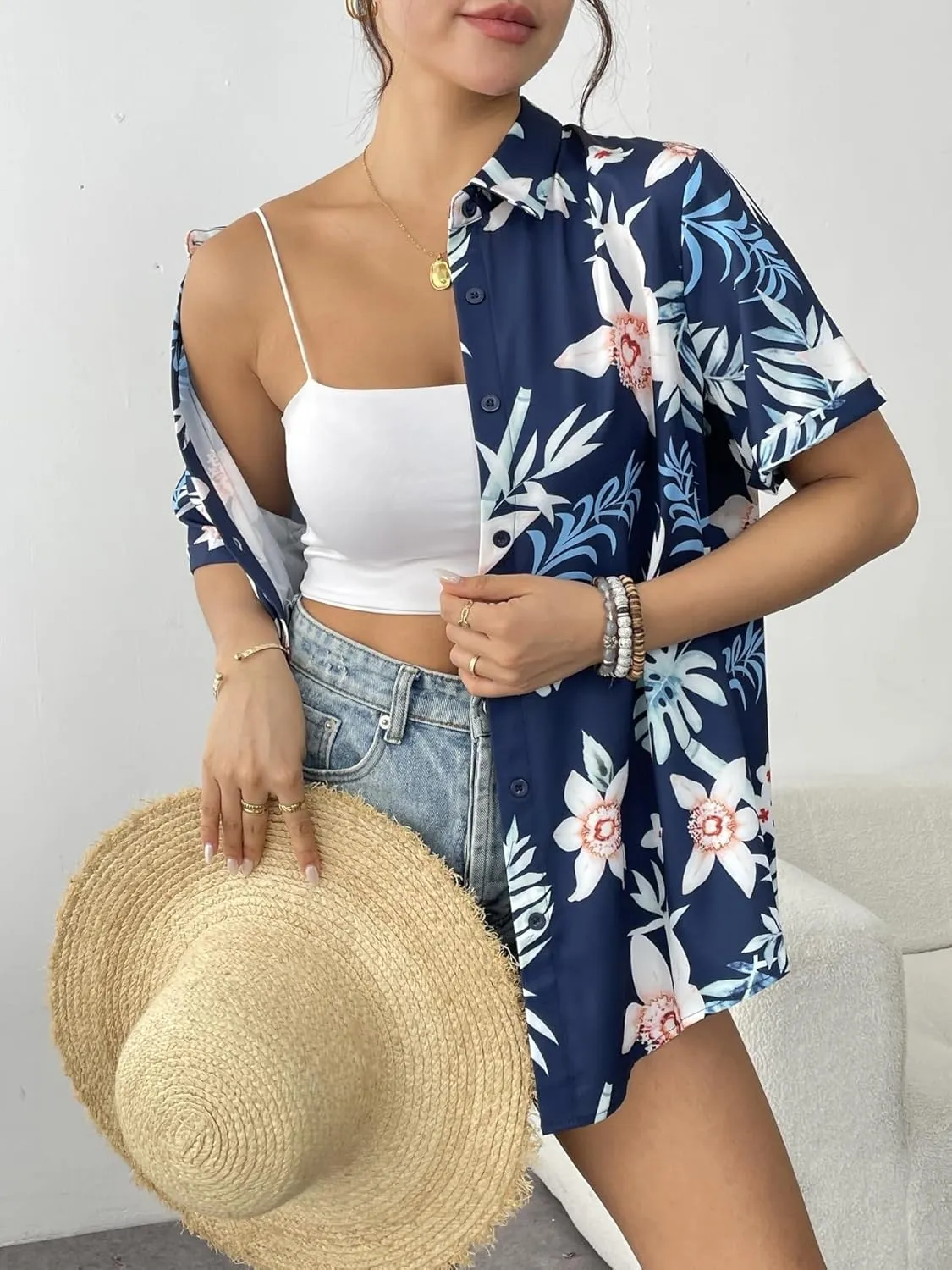 Zeagoo Womens Hawaiian Button Down Shirts Casual Floral Tropical Shirt