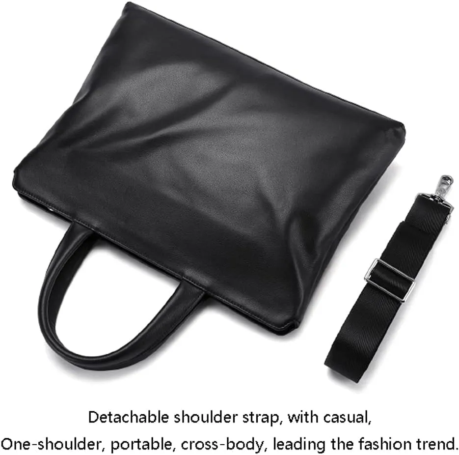 Zipper Leather Briefcase,14-inch Laptop Bag,Comfortable Hand Bag Diagonal Bag,Black Men's Office Bag,Suitable Business Office (Color : Black, Size : 14 inch)