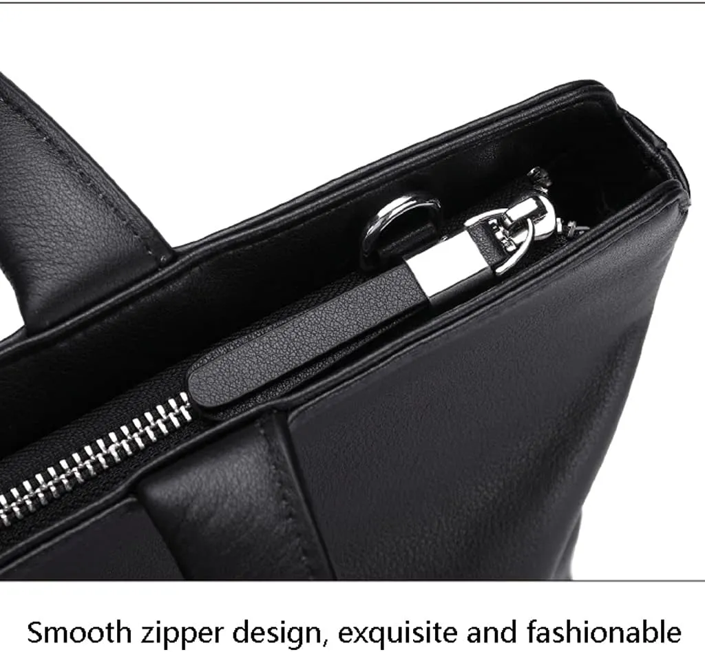 Zipper Leather Briefcase,14-inch Laptop Bag,Comfortable Hand Bag Diagonal Bag,Black Men's Office Bag,Suitable Business Office (Color : Black, Size : 14 inch)