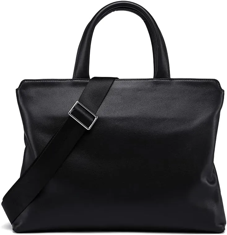 Zipper Leather Briefcase,14-inch Laptop Bag,Comfortable Hand Bag Diagonal Bag,Black Men's Office Bag,Suitable Business Office (Color : Black, Size : 14 inch)