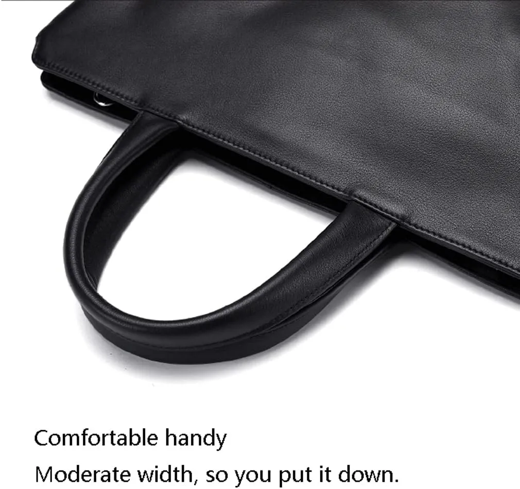 Zipper Leather Briefcase,14-inch Laptop Bag,Comfortable Hand Bag Diagonal Bag,Black Men's Office Bag,Suitable Business Office (Color : Black, Size : 14 inch)